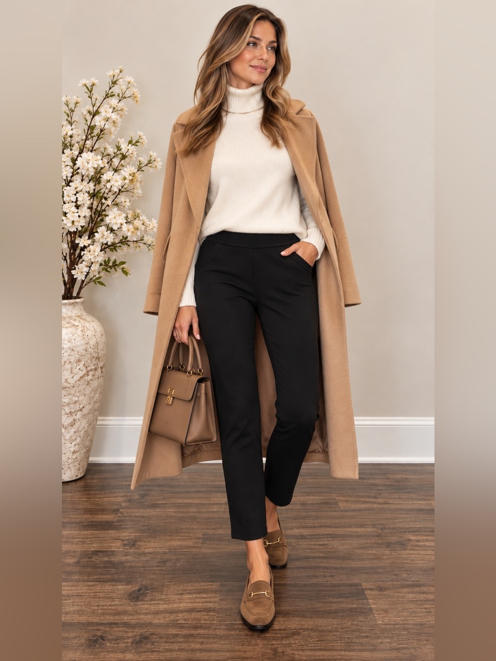 Mango Black High Rise Pull-On Tailored Straight Leg Pants size 6